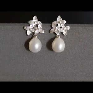 Sterling Silver Flower Tear Drop Earring